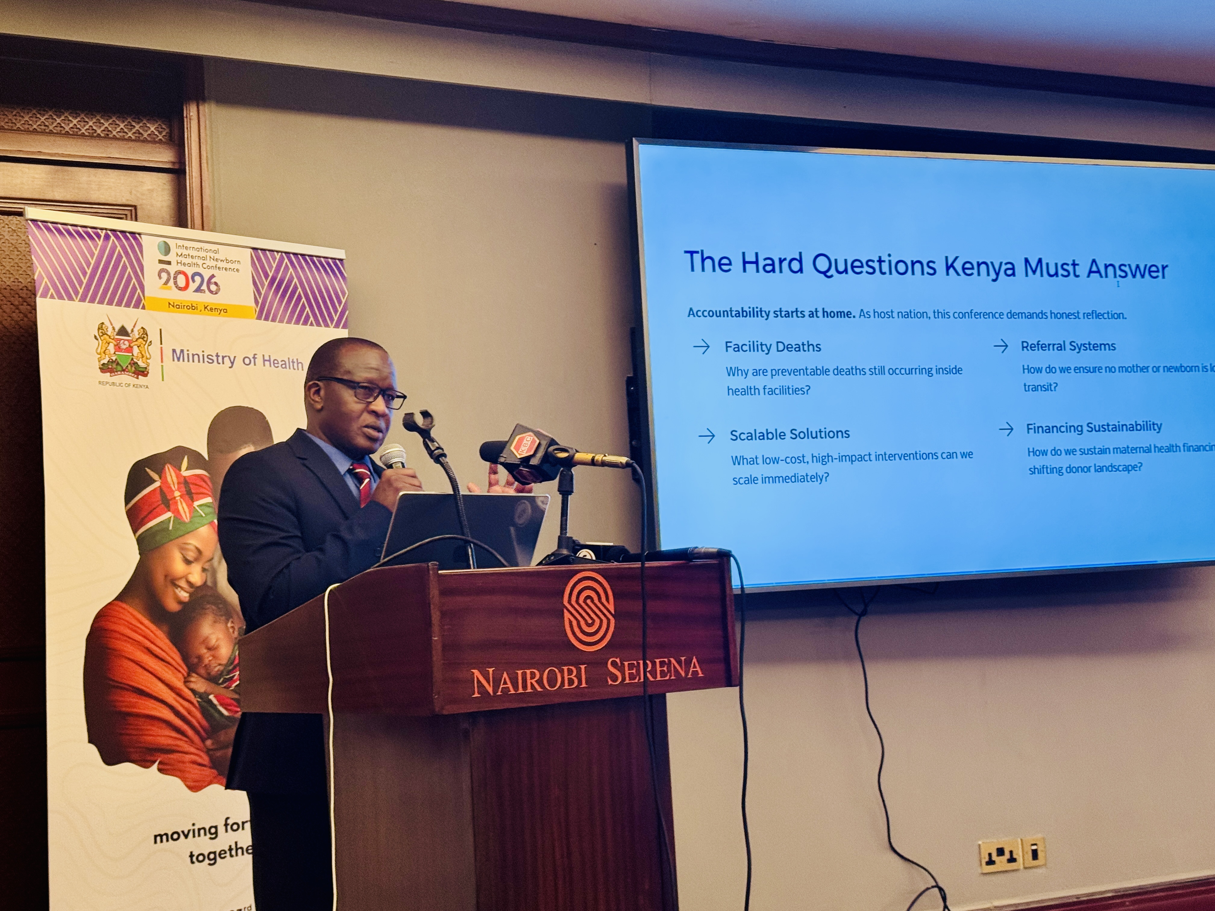 Ministry of Health officials and partners during the IMNHC 2026 media briefing in Nairobi ahead of the global conference on maternal and newborn health.