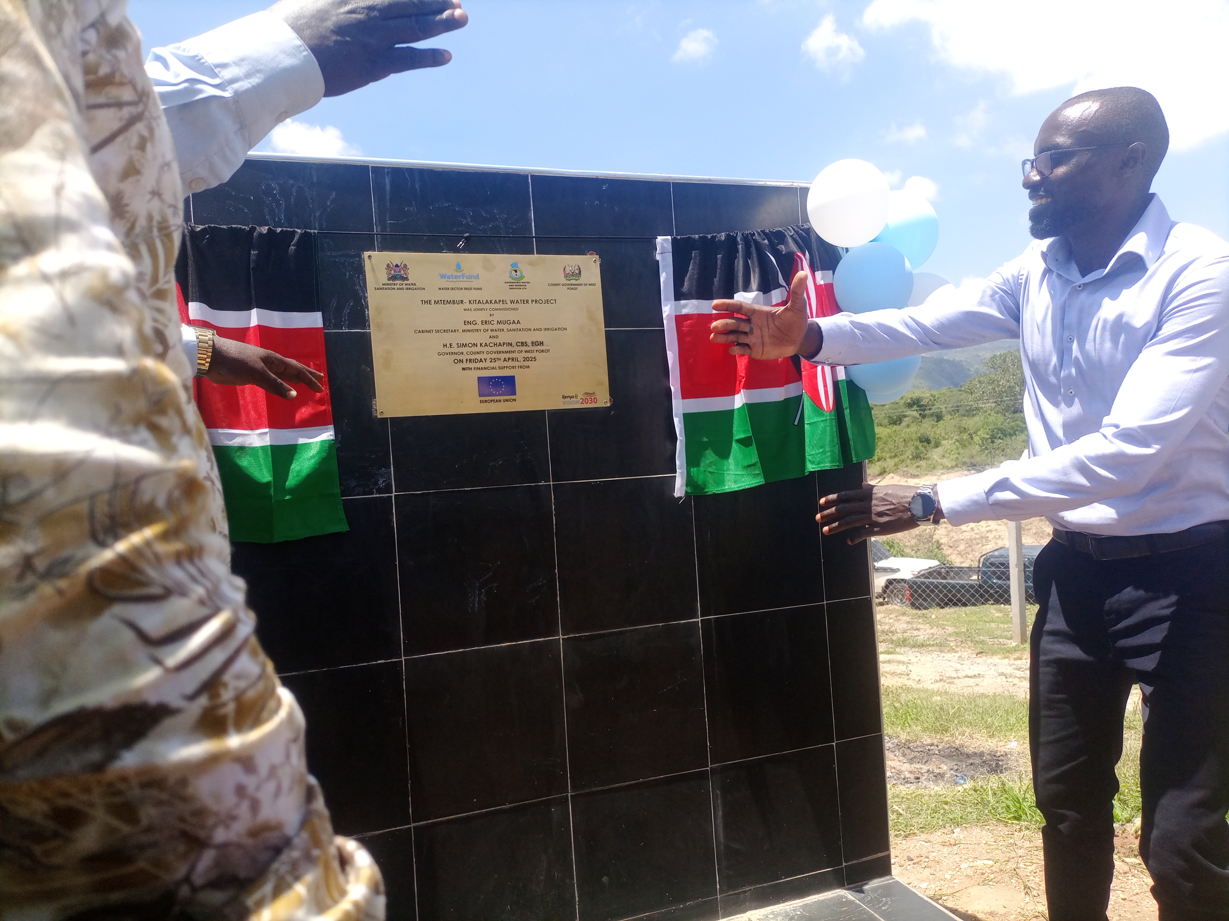 Water CS Eric Mugaa commissioning the Mtembur-Kitelakapel Water Project in West Pokot county. Photo by Richard Muhambe