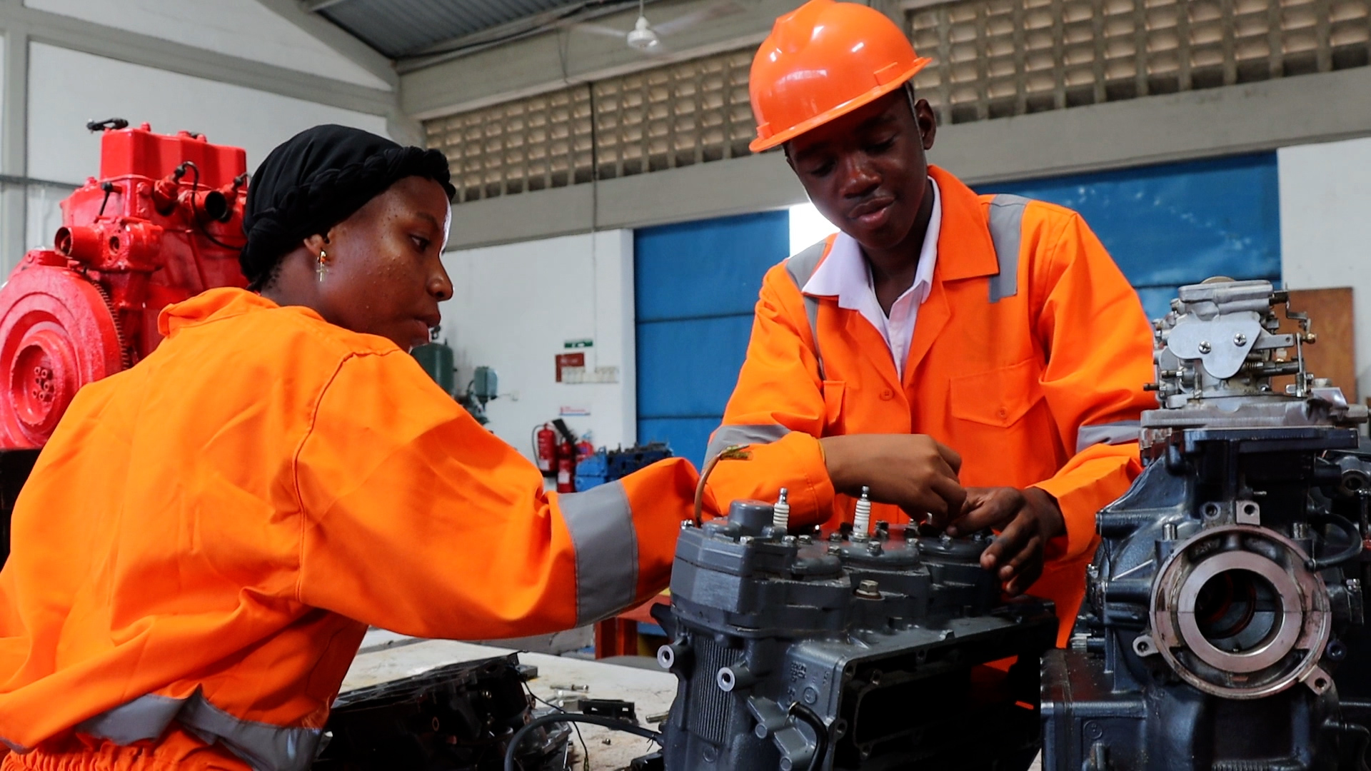Bandari Maritime Academy, Marine Engineering students, during a practical class.