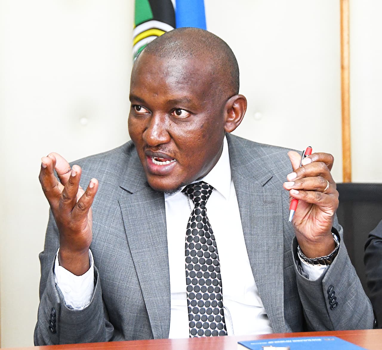 Principal Secretary for the State Department for Irrigation, CPA Ephantus Kimotho addresses Heads of Departments at Maji House, Nairobi.