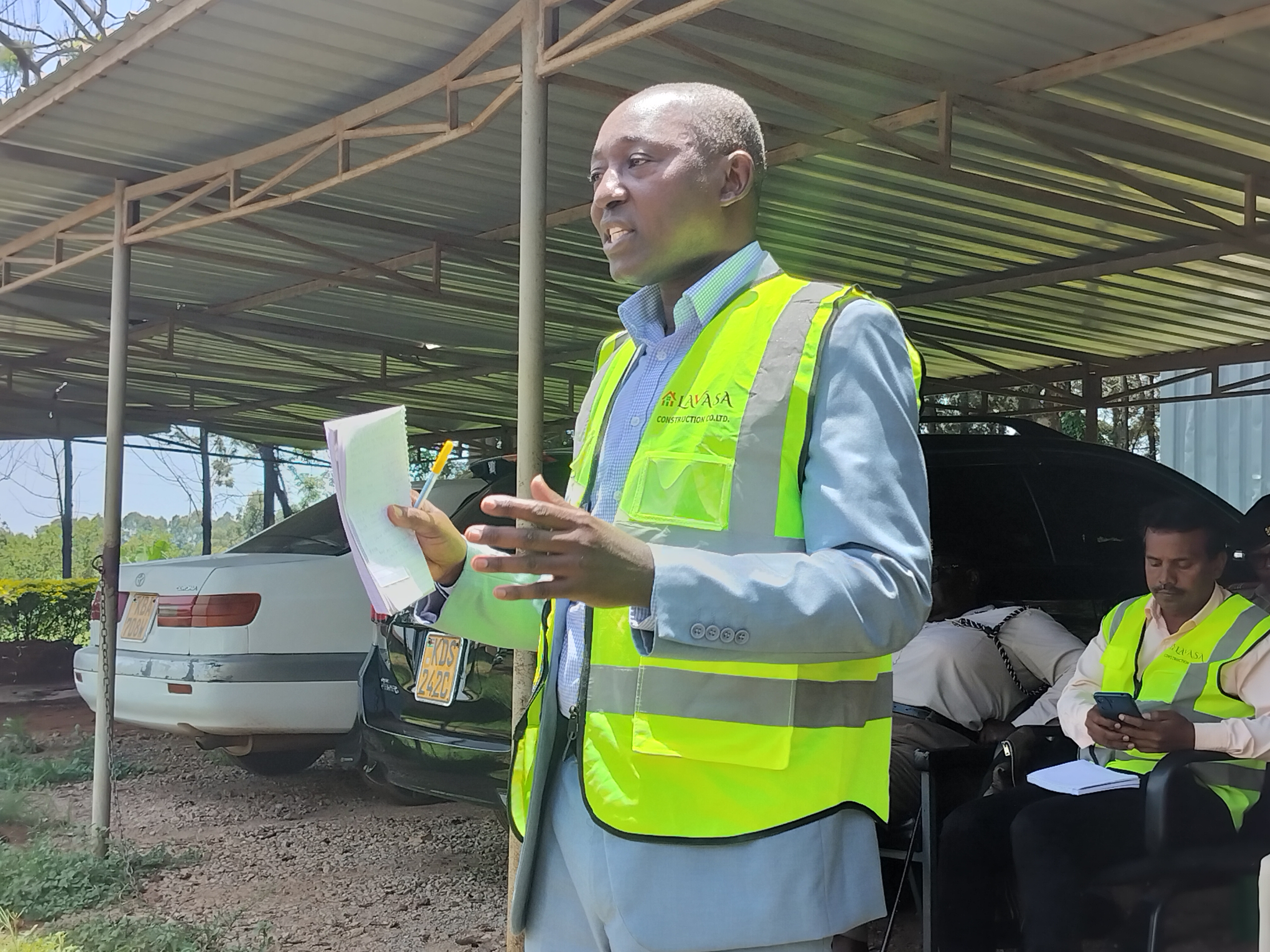 Kisii County Commissioner Mwachaunga Chaunga addressing residents during the site handover ceremony for the Suneka Affordable Housing project in Suneka town, Bonchari Constituency in Kisii County 