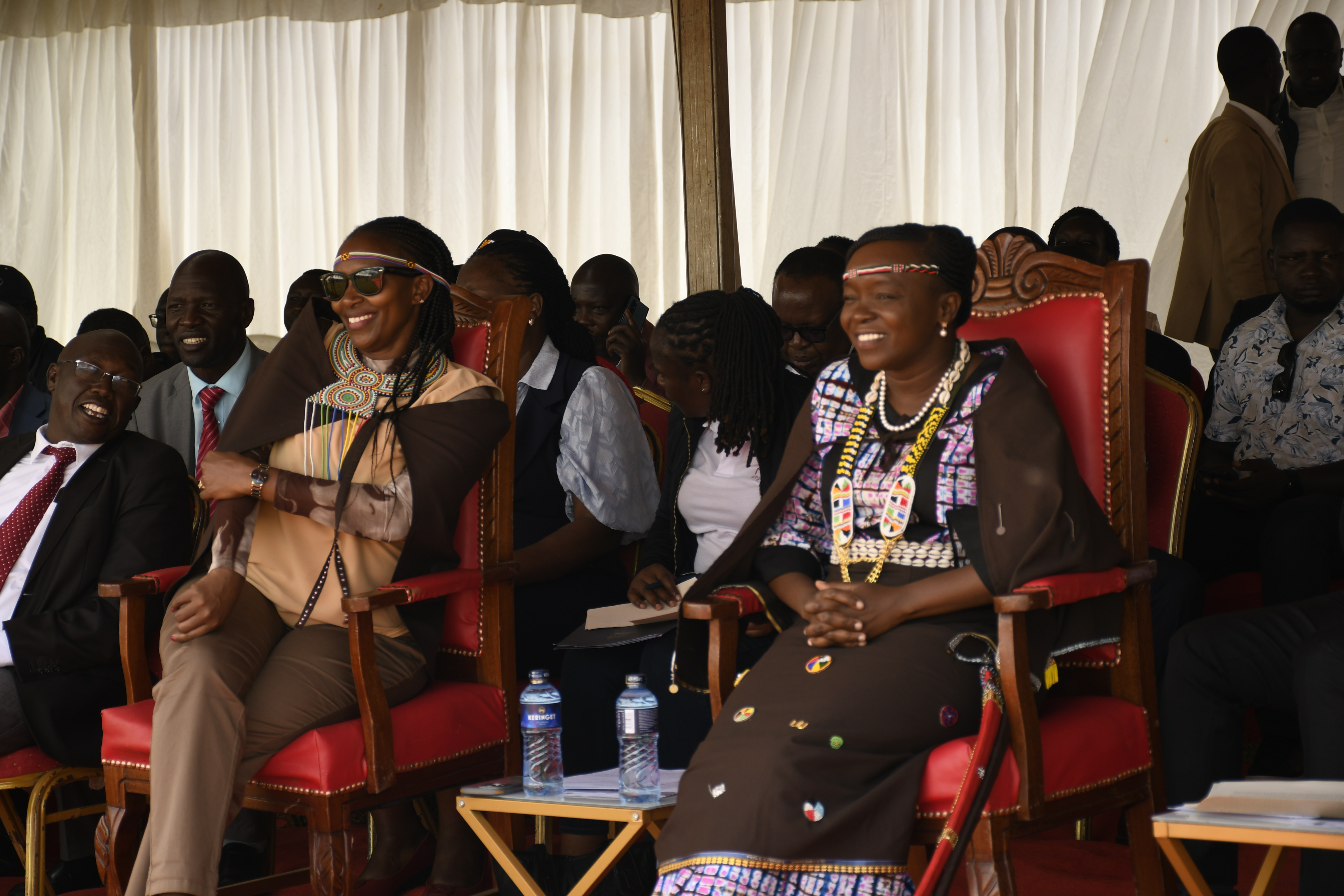 Health Cabinet Secretary Dr. Mlongo Barasa and Principal Secretary for Public Health and Professional Standards Mary Muthoni (in specs) among other senior government officials during the marking of World Oral Health Day at Mosoriot MTC Campus.