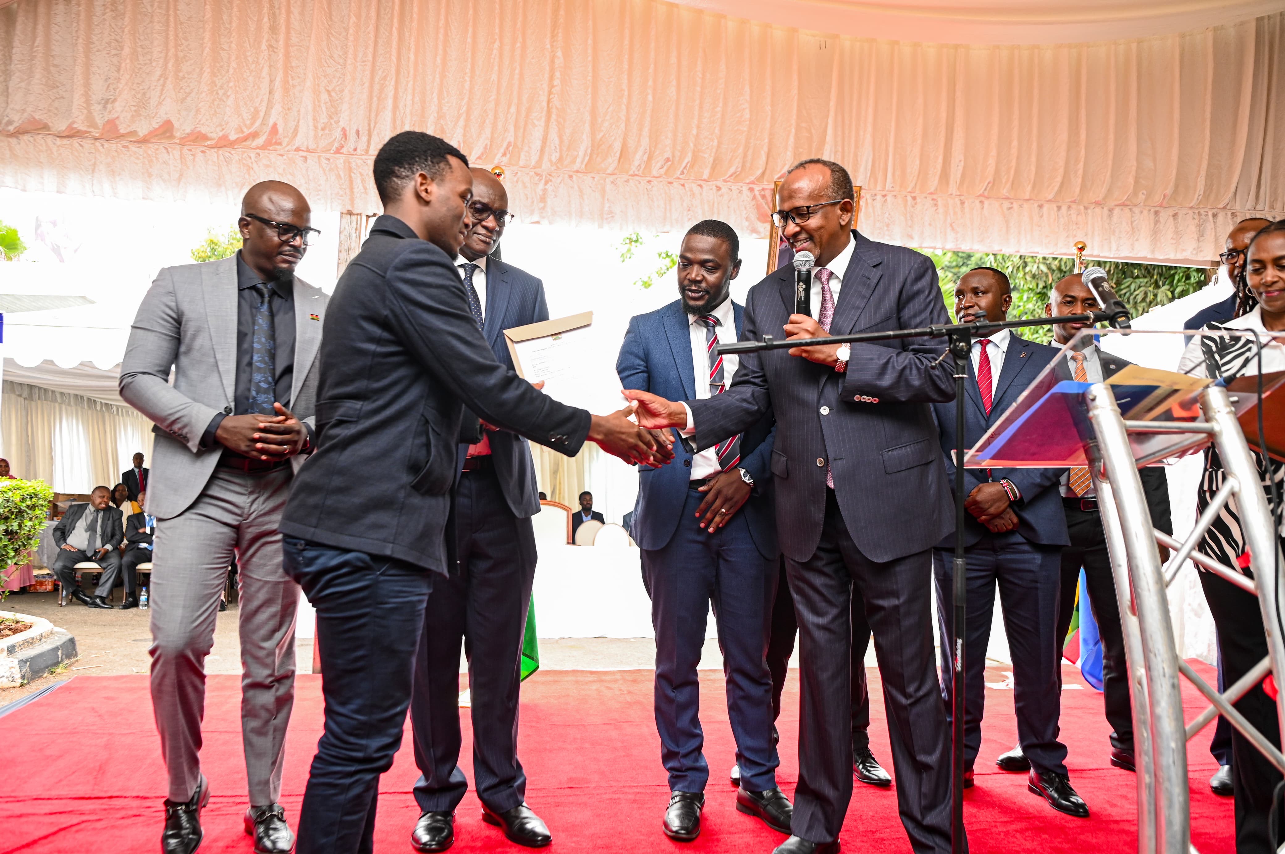 Health CS Aden Duale speaking during the flag-off ceremony for the 2025/2026 cohort of healthcare interns, reaffirming the government’s commitment to strengthening the health workforce under Universal Health Coverage.