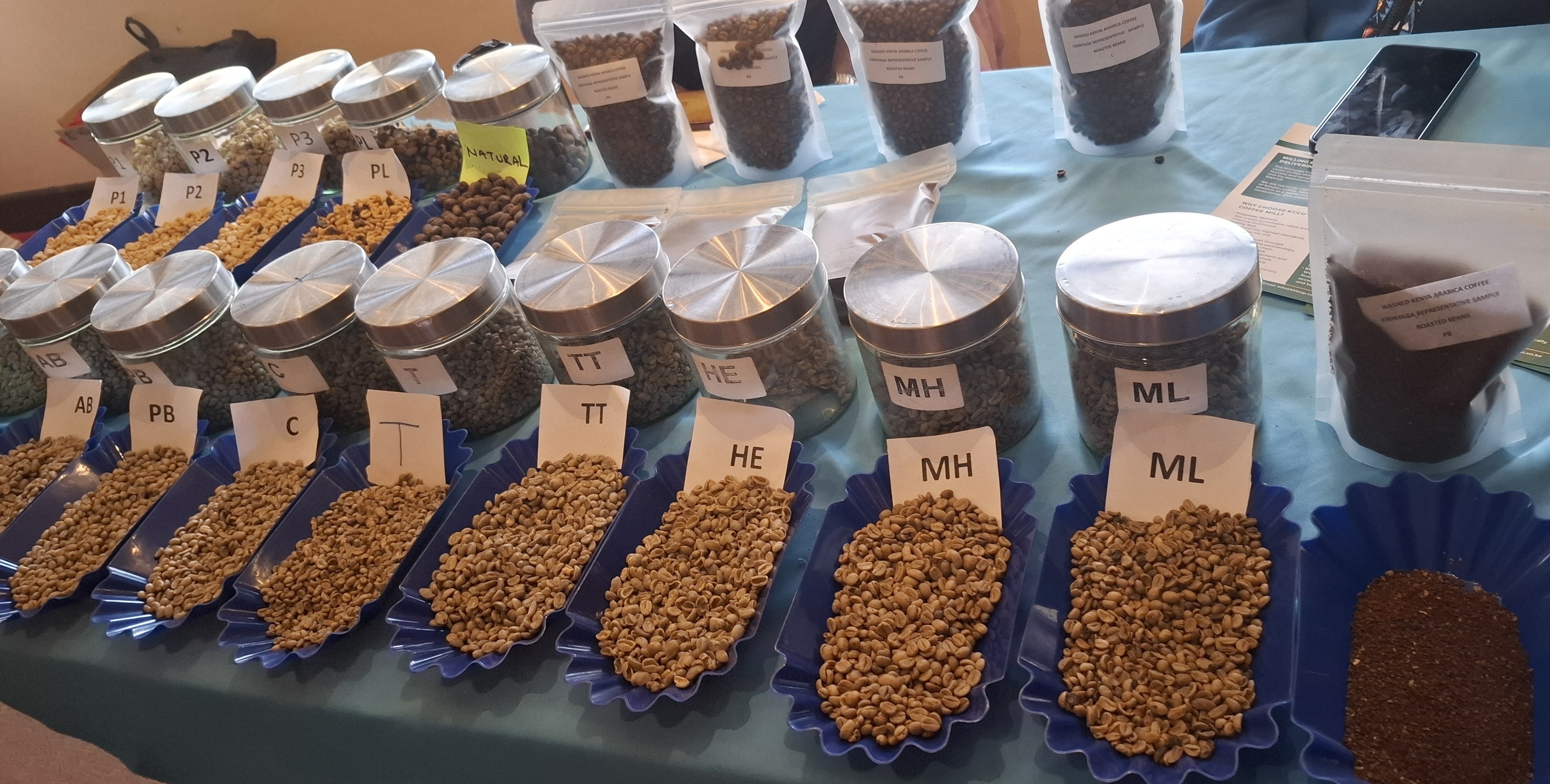 Various coffee beans displaced at the 2026 HiH local private sector forum geared towards transforming Kenya’s coffee