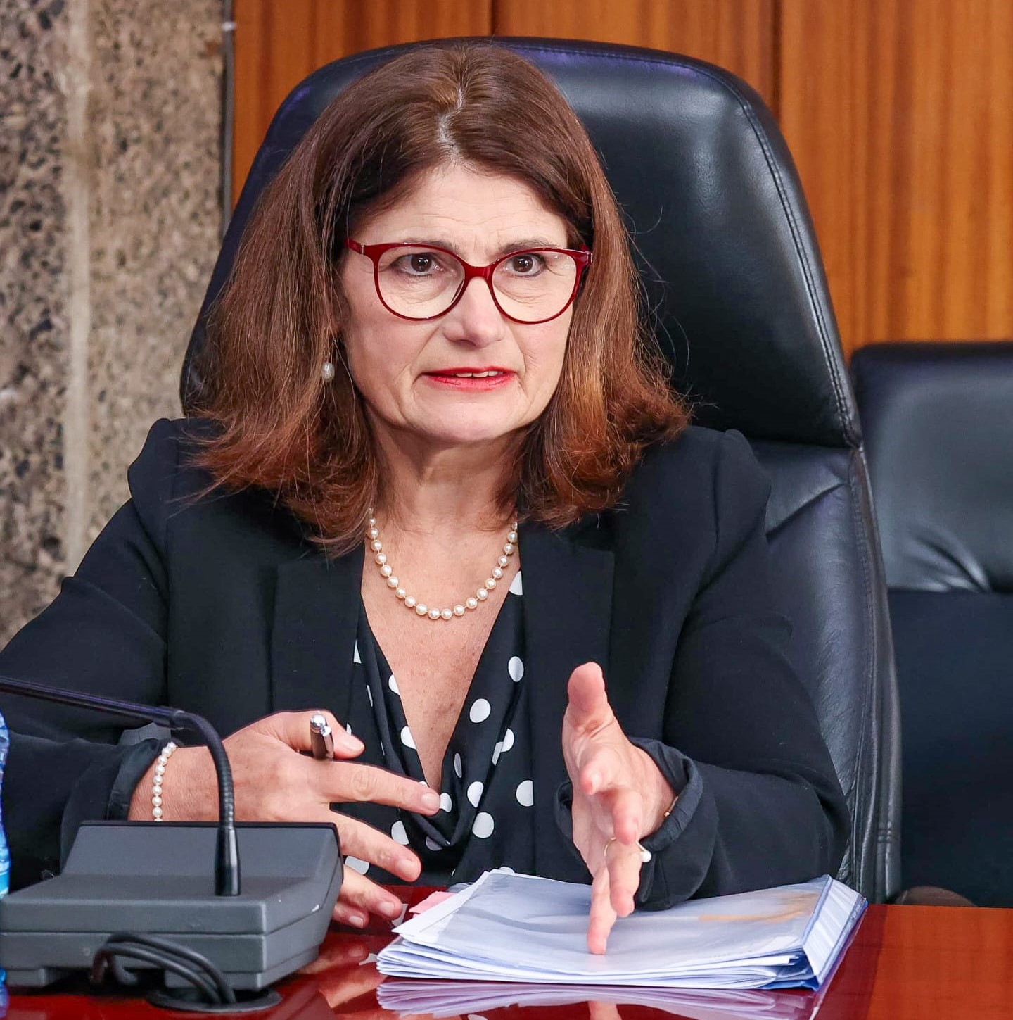 EU Ambassador to Kenya, Ms. Henriette Geiger, speaking at Kilimo House during a meeting with Agriculture Cabinet Secretary Mutahi Kagwe.