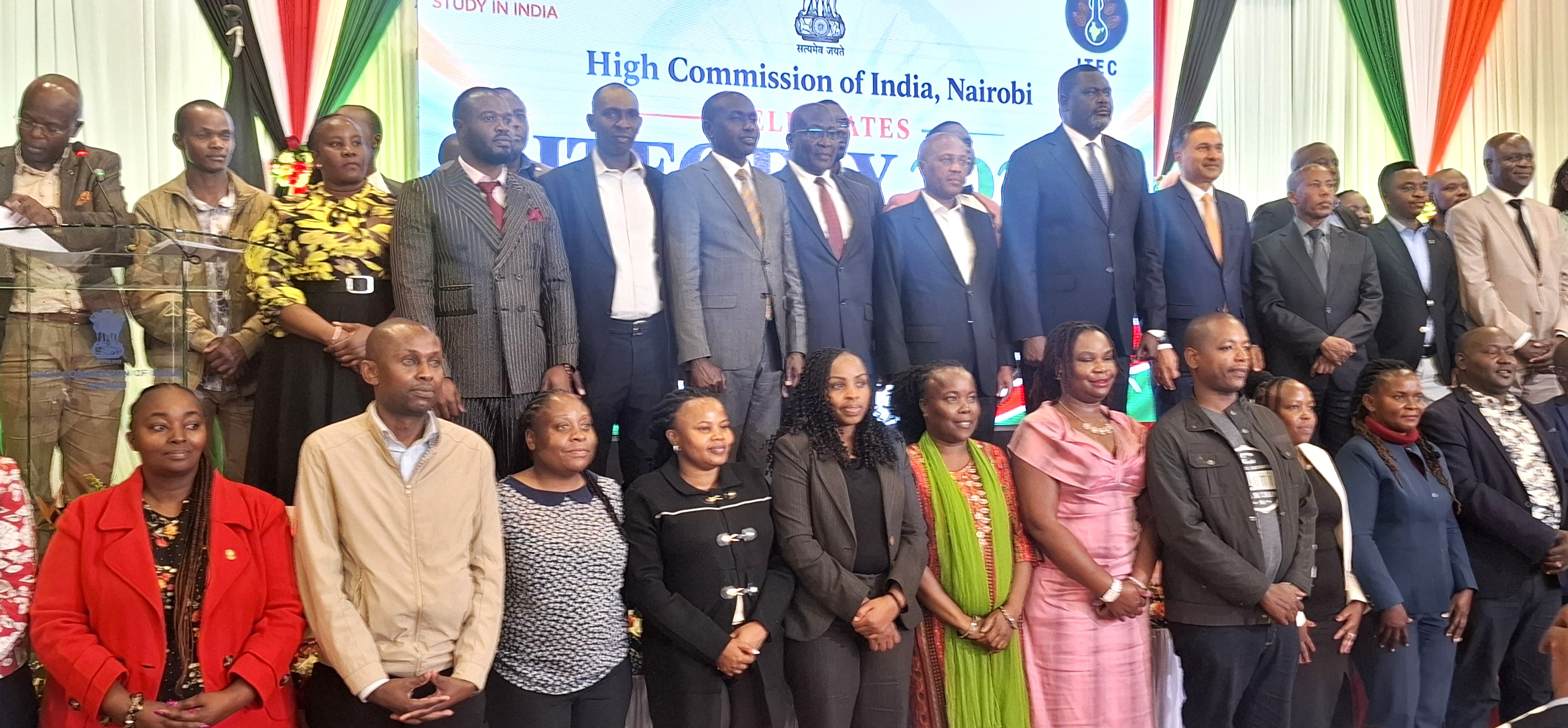  Public Service, Human Capital Development and Special Programmes CS Geoffrey Ruku and Indian High Commissioner to Kenya Dr. Adarsh Swaika join ITEC alumni during celebrations of ITEC in Nairobi.
