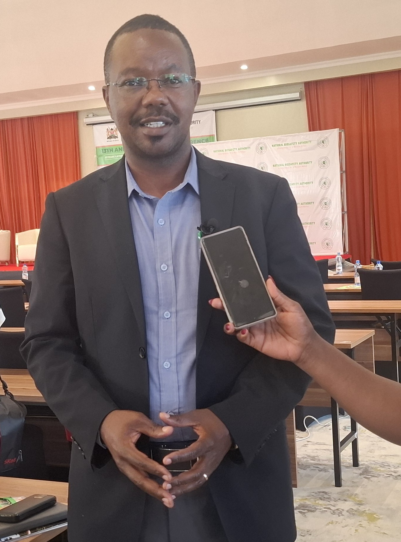 Dr. Martin Mwirigi, Director of the Biotechnology Research Institute, speaking on vaccines. Photo/Wangari Ndirangu.