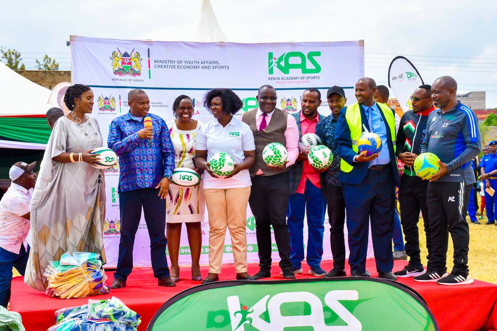 Thika MP Alice Ng’ang’a and Youth Affairs and Sports Principal Secretary Elijah Mwangi during the groundbreaking ceremony of a Sh55million sports academy in Thika’s Kimuchu area