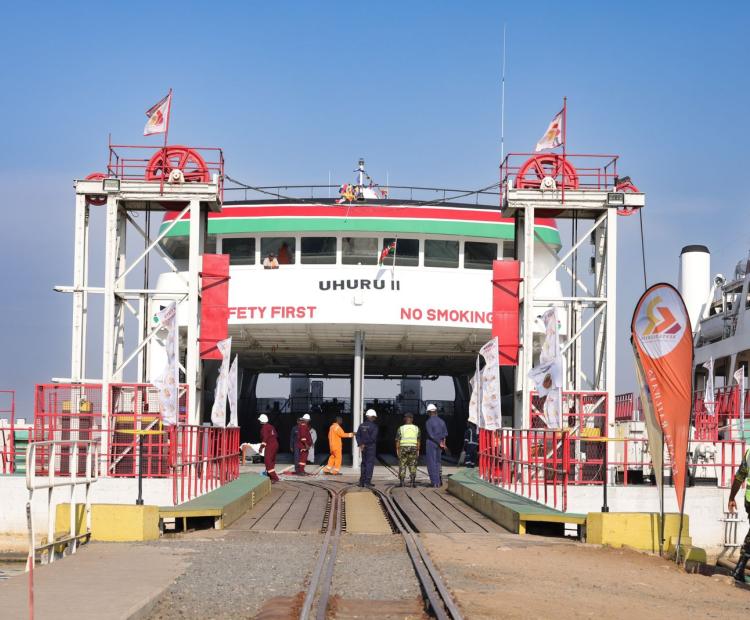 The newly built MV Uhuru II set to begin transporting cargo to Uganda and Tanzania through Lake Victoria after it was handed over to Kenya Railways on Thursday. Photo by Robert Ojwang’