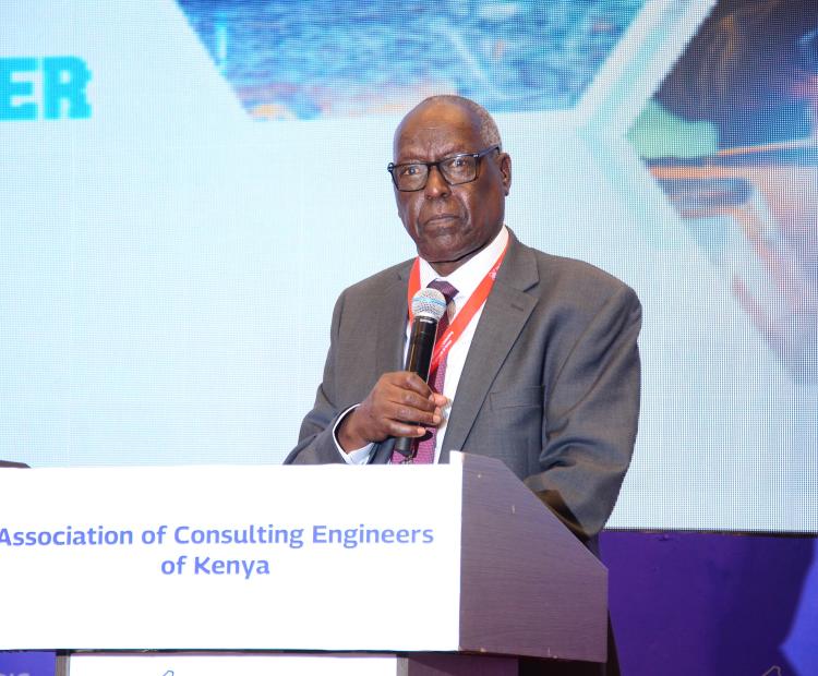 Engineers Board of Kenya (EBK) Chairman Eng. Erastus Mwongera speaking during the 3rd Annual ACEK Conference in Nairobi.