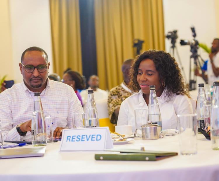 PS State Department for Youth Affairs and Creative Economy, Ismail Maalim Madey (L)and PS State Department for Higher Education and Research, Dr.Beatrice Inyangala(R)  at the KENIA CEIL Summit 2024 in Shanzu. Photo by Fatma Said