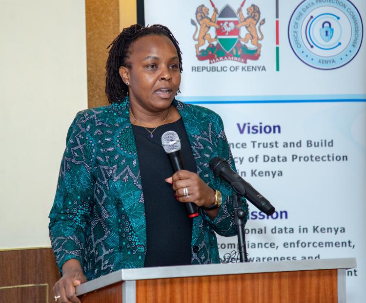 Data Commissioner Immaculate Kassait speaking during a meeting with Regulators, Membership Bodies and Associations where she emphasized registration. Photo/Courtesy