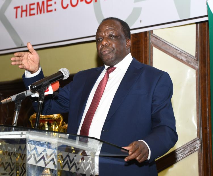 Co-operatives, Micro Small and Medium Enterprises (MSMEs) Development Cabinet Secretary (CS) Wycliffe Oparanya speaking during the award ceremony for Ushirika Day Celebrations held at a Nairobi hotel. Photo by Douglas Namunane.