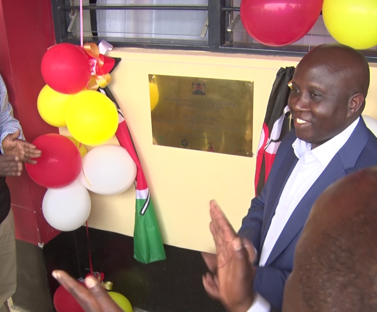 ICT and Digital Economy Principal Secretary Eng. John Tanui launch a digital hub at Maasai Mara Technical and Voluntary College, looking on is Narok East MP Ken Aramat