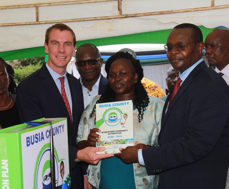 Busia County Governor Paul Otuoma (right) and UK Deputy High Commissioner Dr. Ed Barnett during the launch of the community action plan.