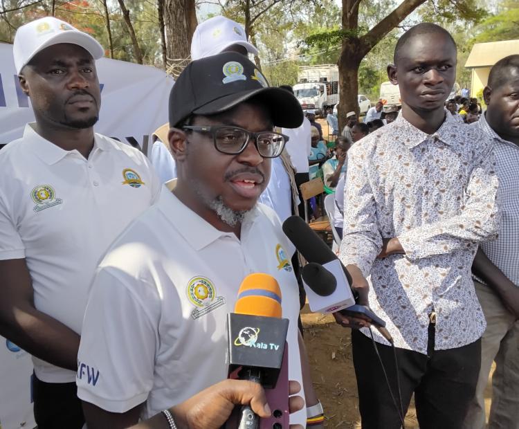 Lake Victoria Basin Integrated Water Resources Management Programme Coordinator Arsene Aime Mukubwa addressing the media at Kotetni Primary School in Kisumu West Sub-County.