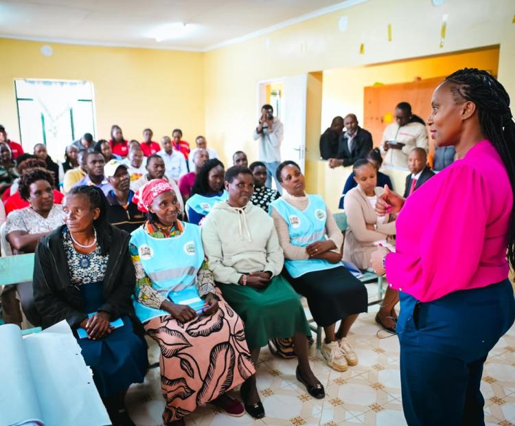 Principal Secretary for Public Health and Professional Standard Mary Muthoni speaking to Community Health Promoters in Nanyuki. Photos/ Muturi Mwangi/