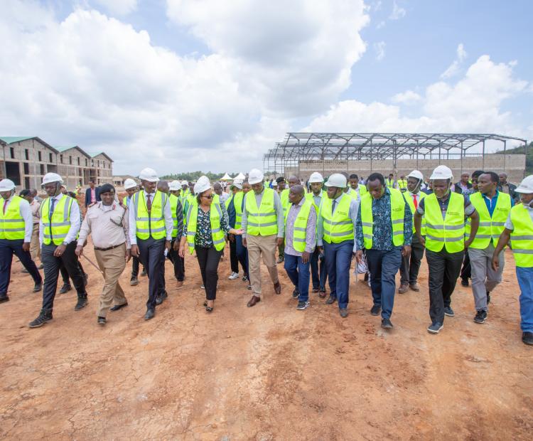 Trade CS Lee Kinyanjui, Governor Anne Waiguru and other government officials inspect the ongoing project