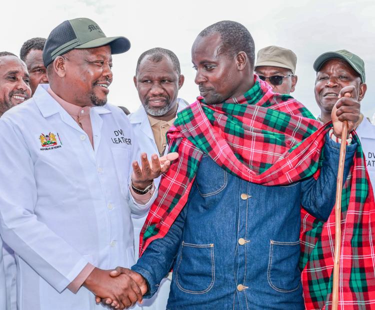 Agriculture CS Mutahi Kagwe at Kisargegei livestock holding ground in Laikipia County.