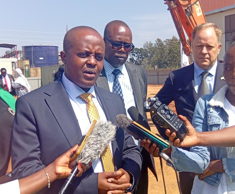 The Kenya Investments Authority CEO John Mwendwa  addressing the press during the groundbreaking of  Phase 2 of The Link Warehousing and Logistics Park  within Tatu City in Ruiru, Kiambu County.