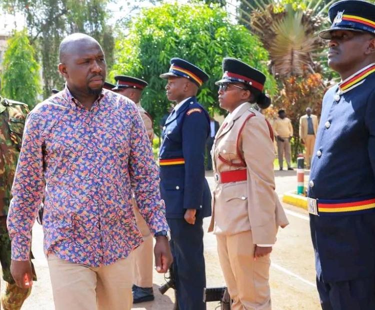 nterior Cabinet Secretary (CS) Kipchumba Murkomen inspects a guard of honour at Eastern Regional Headquarters in Embu Town