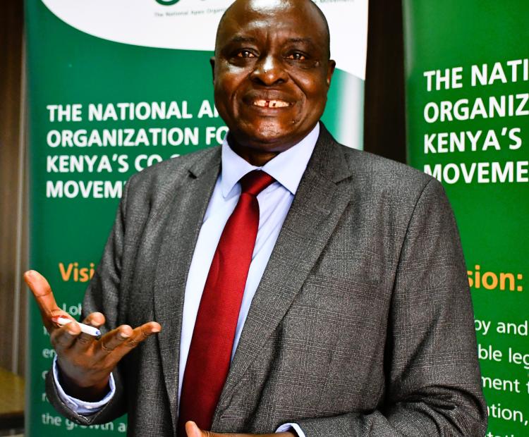 Cooperative Alliance of Kenya (CAK) Chief Executive Officer (CEO) Daniel Marube speaking on Wednesday during a precursor event for the Ushirika day. PHOTO BY JOSEPH NG’ANG’A