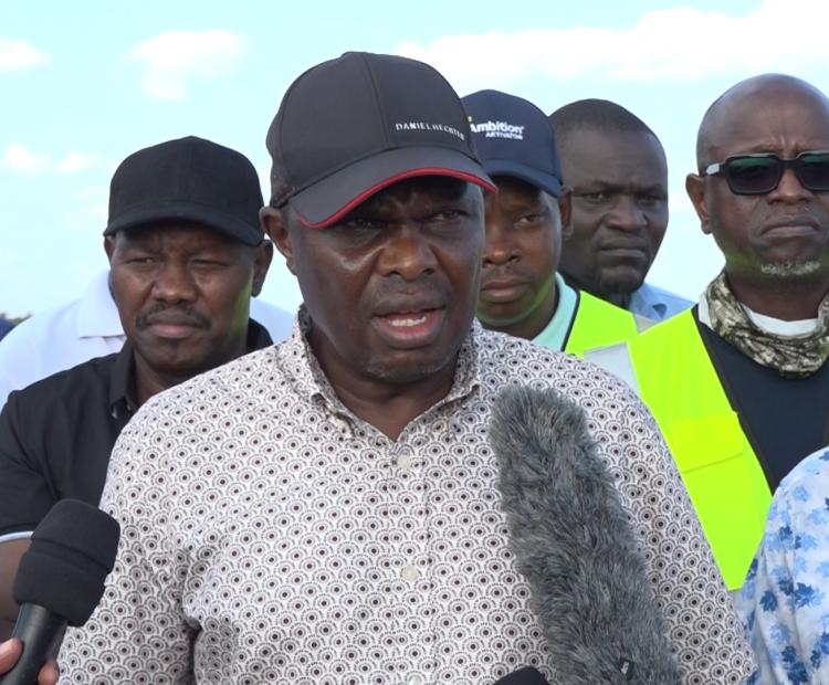 Head of the Public Service Felix Koskei addressing journalists during a tour of the Galana-Kulalu Food Security Project