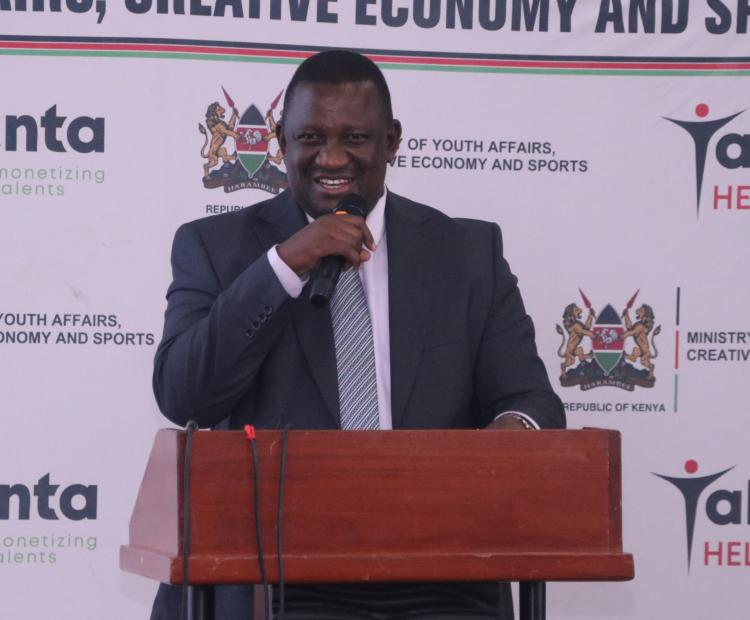 Youth Affairs, the Creative Economy and Sports CS Salim Mvurya, speakING during the launch of the National Youth Opportunities Towards Advancement (NYOTA) Programme at a Nairobi  Hotel.