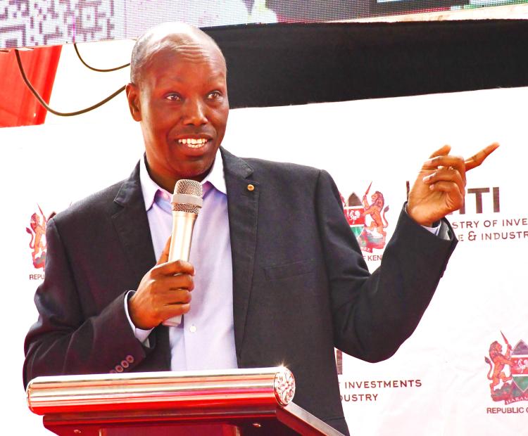 Cabinet Secretary for Investments, Trade and Industry Mr Lee Kinyanjui speaking at a roundtable meeting in Nakuru. PHOTOS/LUCY MUKUI