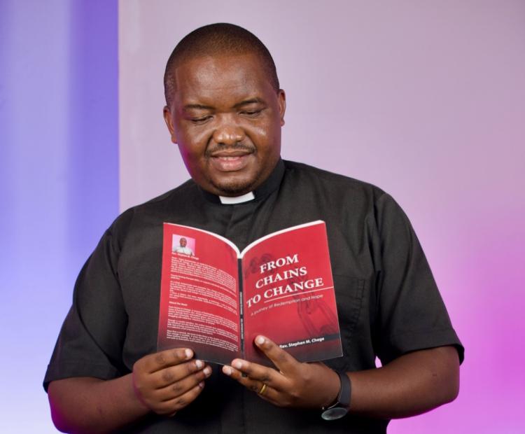 Rev. Stephen Chege during the launch of his book: From Chains to Change 