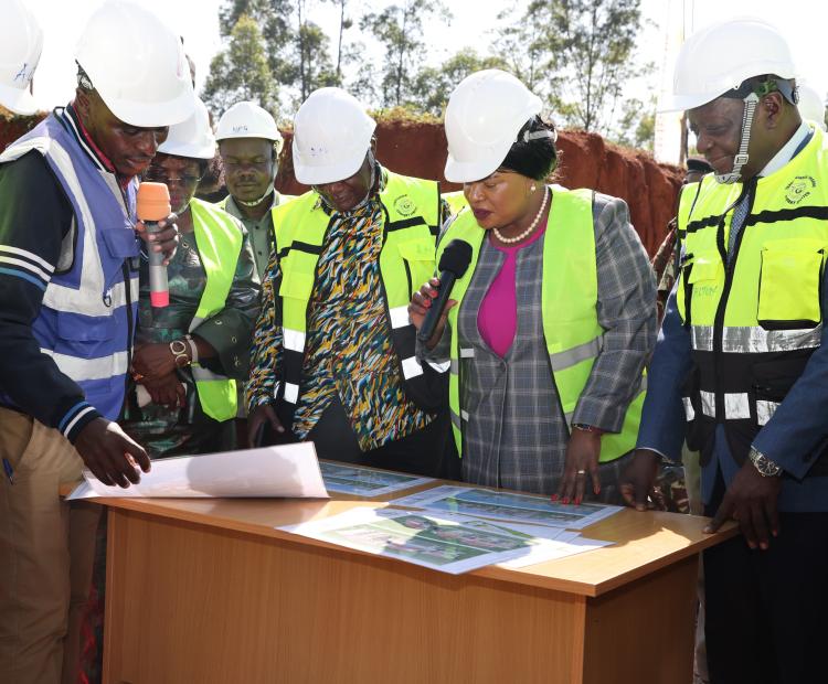 Principal Secretary for Public Service and Human Capital Development Dr. Jane Kere Imbunya, accompanied by Vihiga Governor Dr. Wilber Khasilwa Ottichillo and other leaders, inspects the ongoing construction of the Kenya School of Government (KSG) campus in Vihiga Constituency.