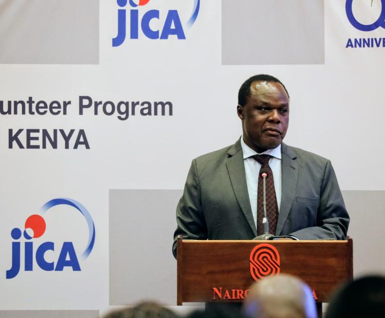 Principal Secretary for Industry Dr. Juma Mukwana delivering his speech during the Japan International Cooperation Agency (JICA) Volunteer programme 60th Anniversary in Nairobi.