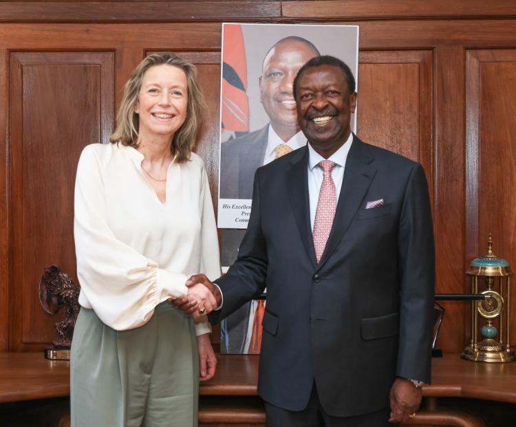 Prime Cabinet Secretary and Cabinet Secretary (CS) for Foreign and Diaspora Affairs, Musalia Mudavadi (Right), and the European Union (EU) Special Representative for Human Rights, Kajsa Ollongren, during a high-level bilateral meeting in Nairobi 
