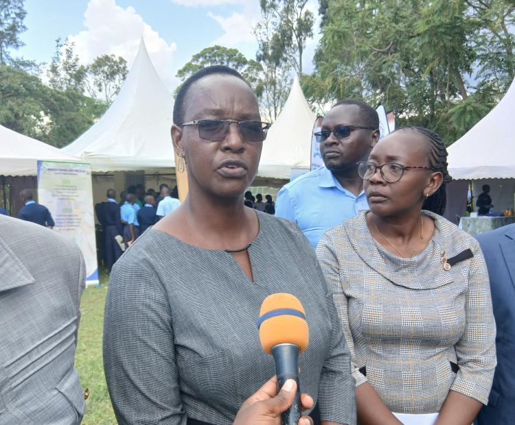 Regional TVET Director for Kisumu and Siaya, Audrey Monica addressing journalists during the Western Regional Dual TVET week at Ramogi Institute of Advanced Technology (RIAT) in Kisumu. PHOTO BY CHRIS MAHANDARA