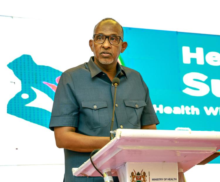 Cabinet Secretary for Health Aden Duale gives keynote address during the Health Integration Summit 2026 in Mombasa. PHOTO: ANDREW HINGA/KNA