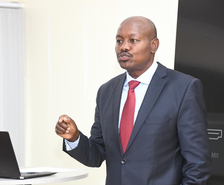 David Kipkemei, Secretary Administration, State Department for Irrigation, representing PS CPA Ephantus Kimotho during the sensitization workshop on NISIP-MIS at Irrigation House, Nairobi.