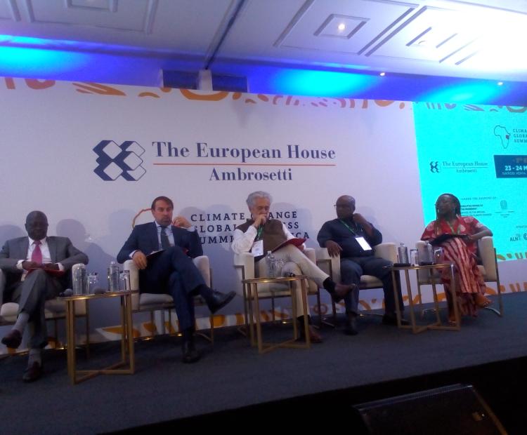 (L-R) Baringo County Governor Benjamin Cheboi, Marco Rusconi, Director of the Italian Agency for Development Cooperation, Luca Alinovi CEO and Founder at Aflabox and Mwangi Wamae, a member of the Board Finance and Investments Committee as well as the Board Audit and Risk Committee and the Director at Mount Kenya Investment Limited during a Plenary session of a high-level forum in Nairobi.