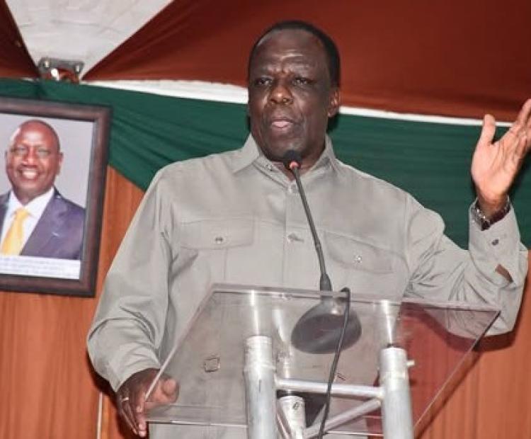 Cabinet Secretary for Co-operatives and MSME Development, Wycliffe Oparanya, addressing farmers during a coffee sensitisation forum in Wundanyi.