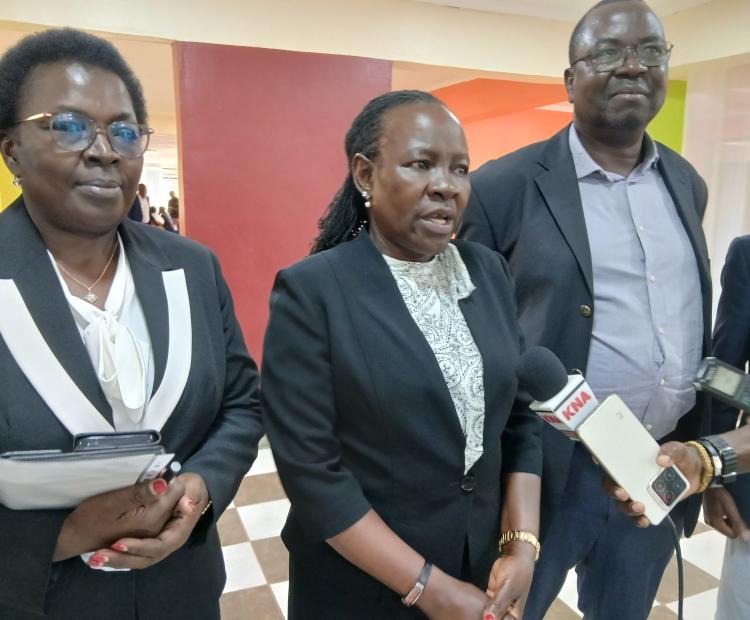 State Department for Technical and Vocational Education and Training (TVET) Principal Secretary (PS) Dr. Esther Muoria addressing the media at the Kisumu National Polytechnic PHOTO: CHRIS MAHANDARA