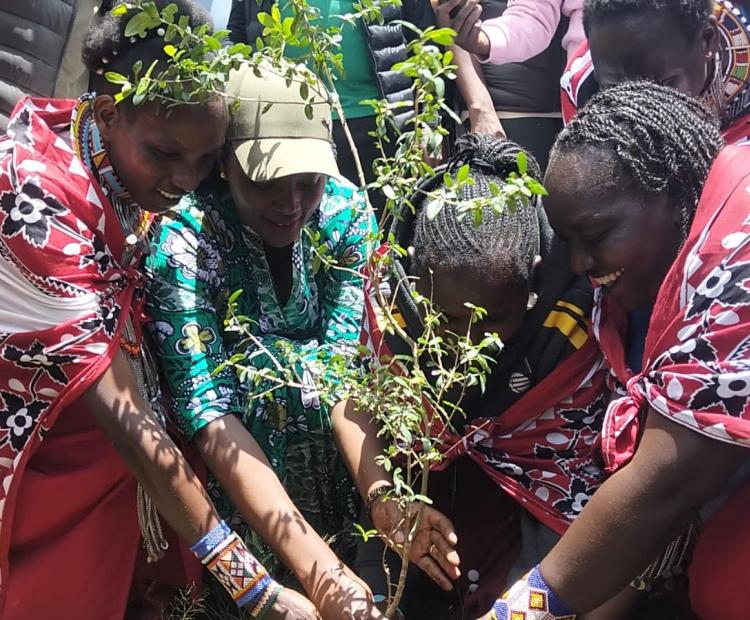 Soipan Tuya, Cabinet Secretary for Defence, (second left), pictured while planting a tree. She said that the government is reviewing policies aimed at protecting the country’s rich natural heritage from exploitation.