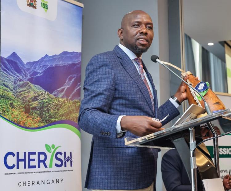 Interior and National Administration Cabinet Secretary (CS), Kipchumba Murkomen, speaking during a partners’ briefing to secure their support of the conservation and restoration agenda.