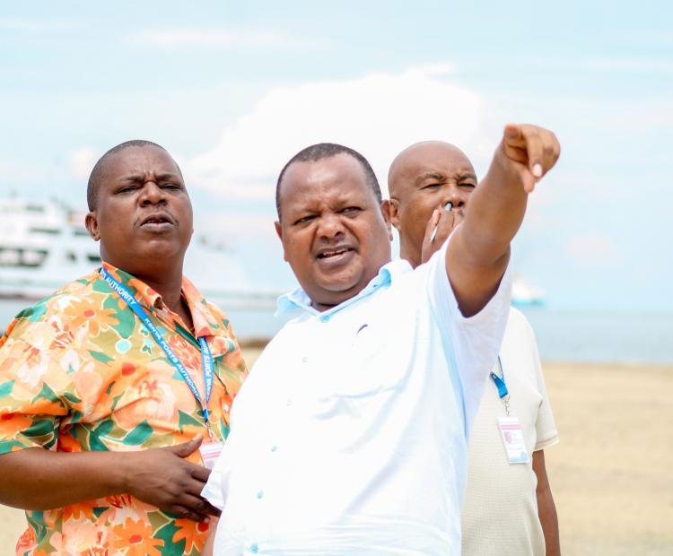 Port Manager Cargo Services, Patrick Makau, explains a point during a tour of the facility.