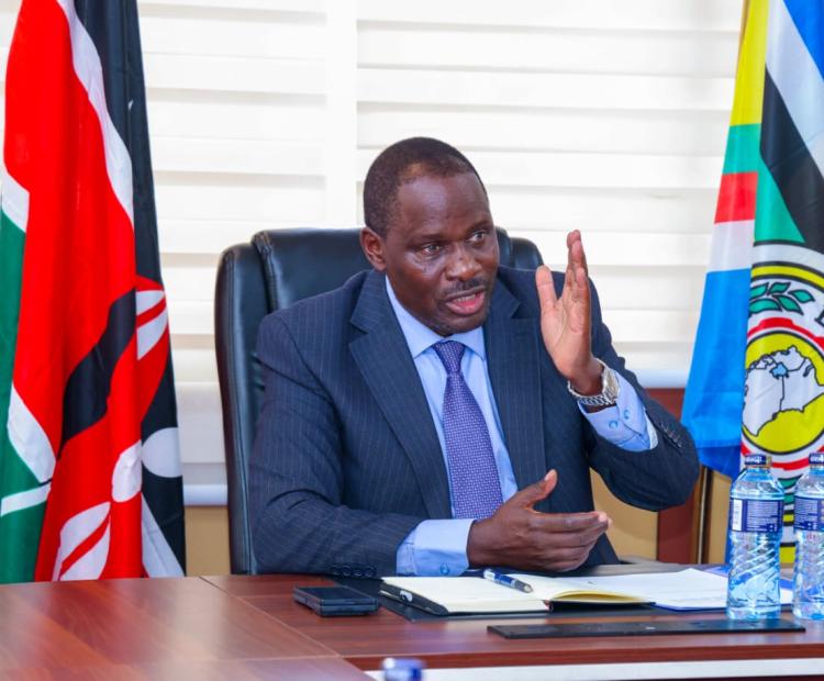 The PS, State Department for Public Investments and Assets Management, Mr. Cyrell Wagunda speaking when he met the Pensions Department officials to discuss the progress of the Online Pension Management Information System (PMIS). PHOTO: JACK MWANIKI