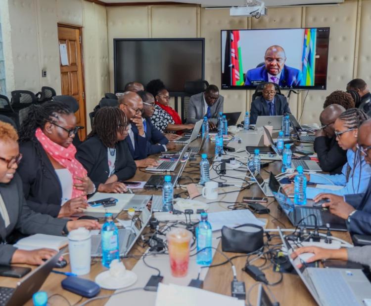 Senior officials from the State Departments for Roads and Transport following keenly the proceedings of the virtual engagement meeting with the Head of Public Service, Felix Koskei,