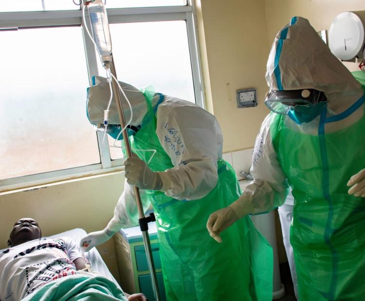 Healthcare workers participate in an Ebola Virus Disease simulation exercise at Kenyatta National Hospital, testing Kenya’s capacity to detect, isolate and manage suspected Ebola cases as part of ongoing national preparedness efforts.