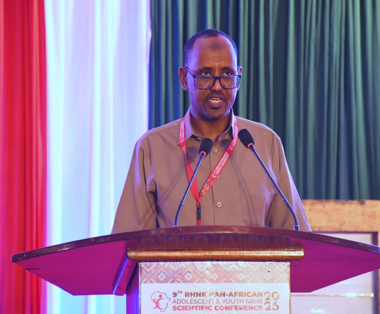 Director of Family Health at the Ministry of Health Dr. Bashir Issak gives key note address during the official opening of the 9th RHNK Pan-African scientific conference in Mombasa. PHOTO: ANDREW HINGA/KNA