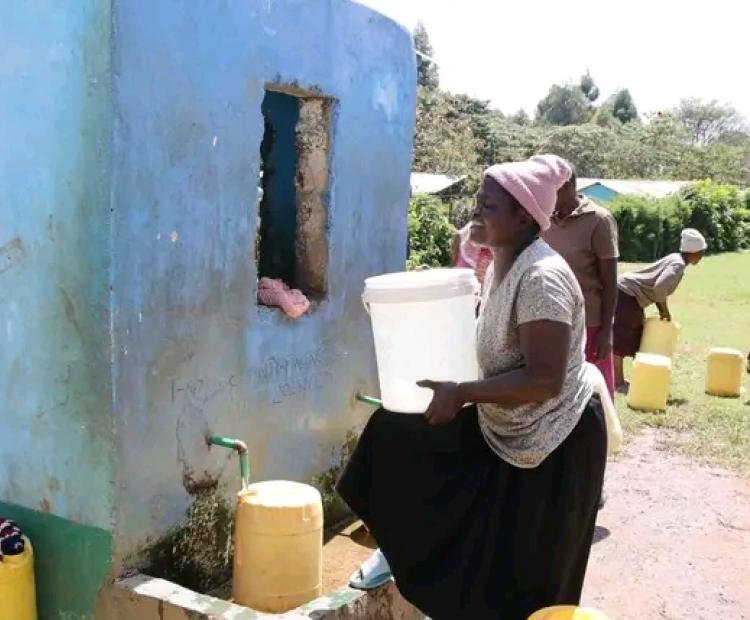 Residents of Keiyo Ward in Trans Nzoia County collecting water from one of the points erected by the County government.