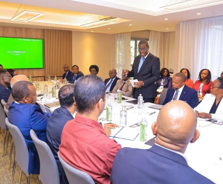 Energy and Petroleum Cabinet Secretary Opiyo Wandayi, standing, engaging with leaders and representatives of the manufacturing sector under the Kenya Association of Manufacturers (KAM).