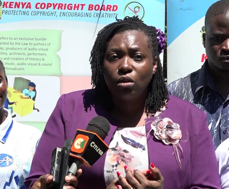 Sharon Chahale Wata, Deputy Executive Director, Kenya Copyright Board, addressing the media.
