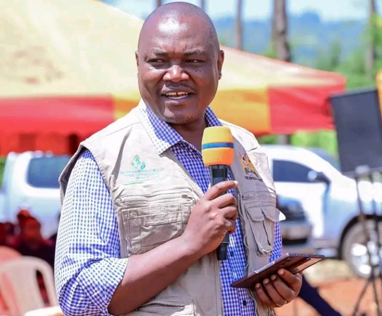 The CEO of Lake Victoria North Water Services Development Agency Joel Wamalwa speaking after handing over three sites in Nandi County for the construction of water supply systems